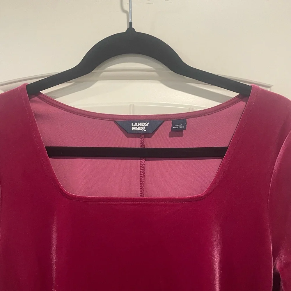 Lands' End Deep Pink Velvet Dress NWOT - Picture 2 of 6